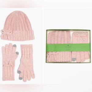 NWT Kate Spade Women's Metallic Bow Beanie & Gloves Boxed Set